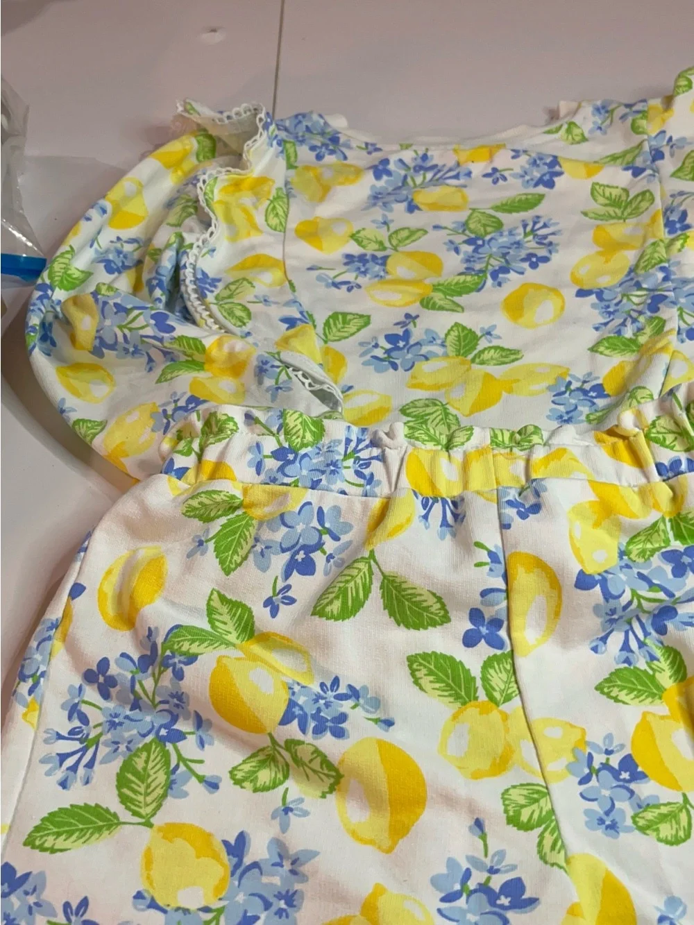 Issac Mizahari Lemon Print Shorts Set - Yellow & Blue